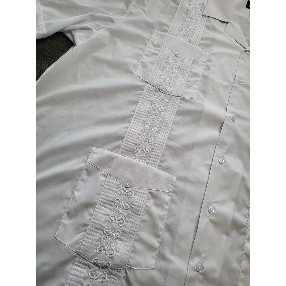 OMEGA Fashion Cuban Guayabera Blue Short Sleeve Shirt Mens 4XL Big and Tall‎